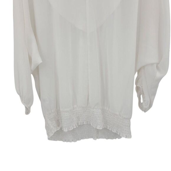 Retro White Blouse Sz M Silver Beaded Sheer Batwing Peasant Glam Pullover - Picture 4 of 9